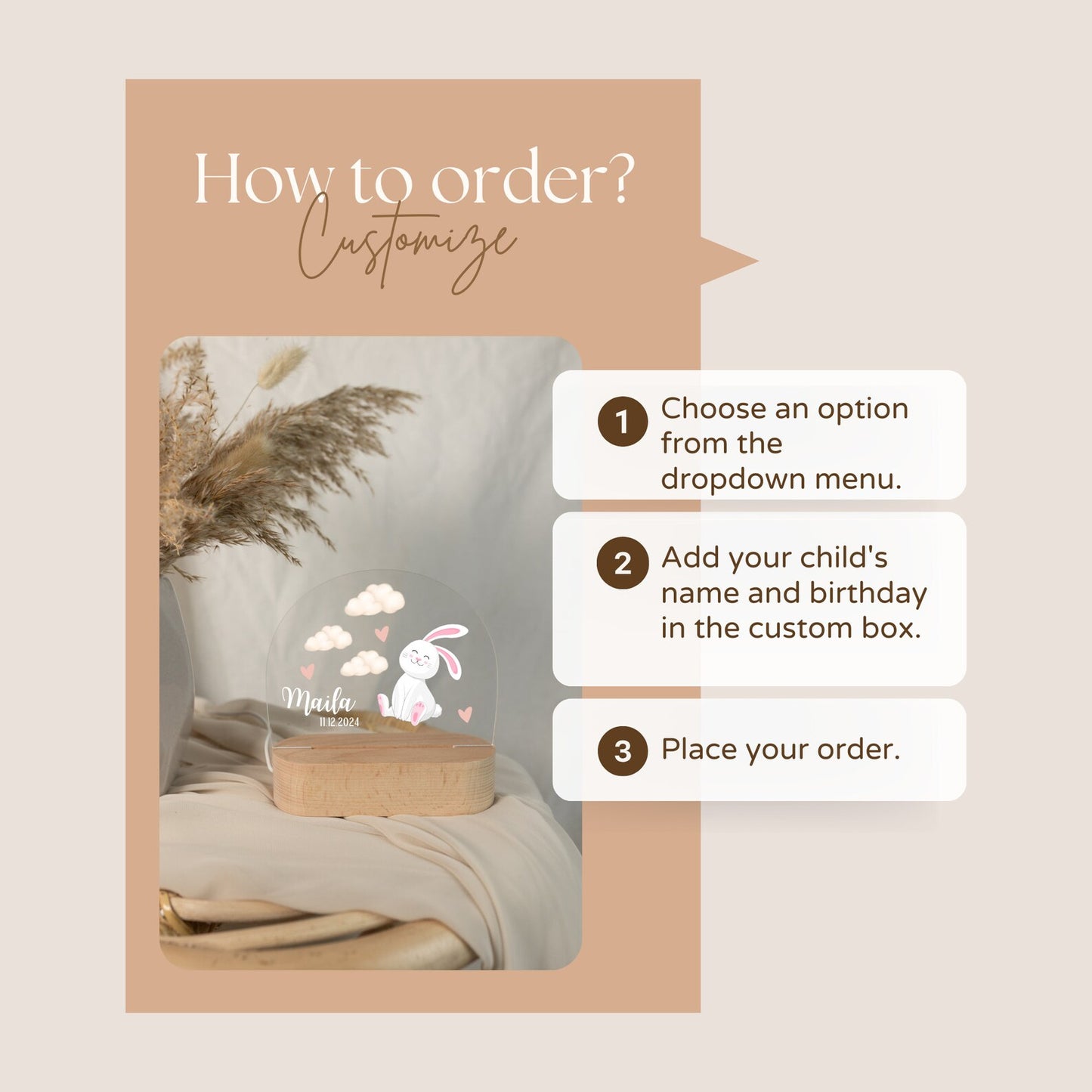 How to order Children's night light with a rabbit motif
