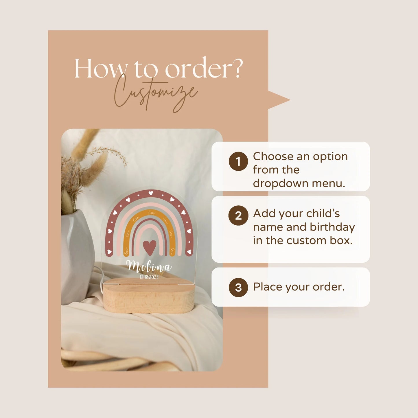 How to order Children's night light with rainbow motif.