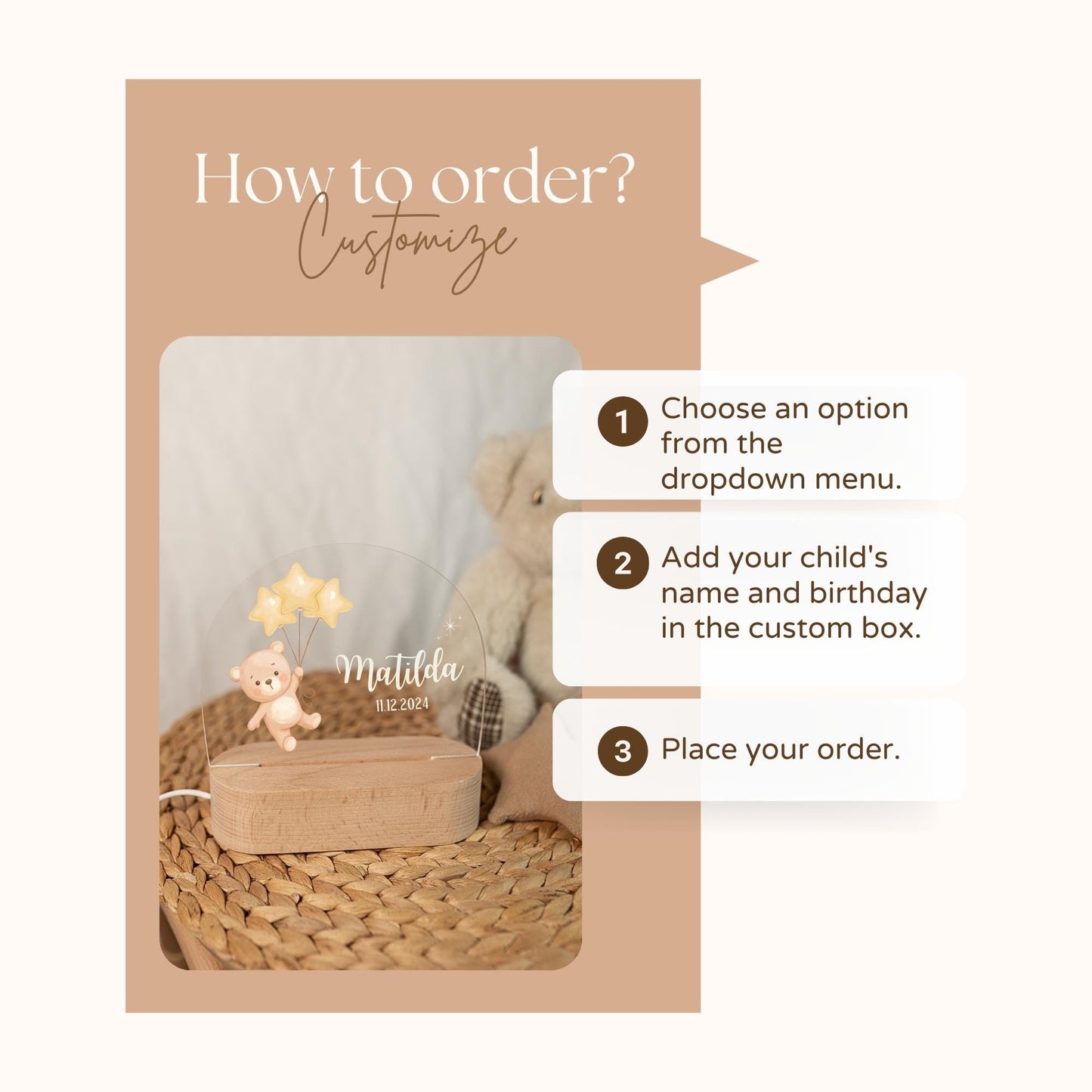 How to order: Personalised children's night light in the nursery