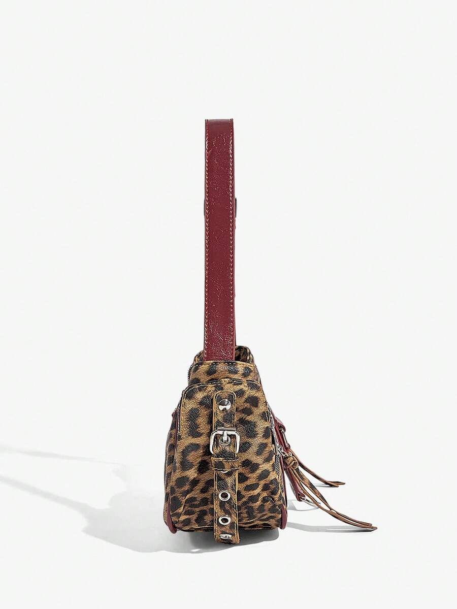 Vintage Y2K Leopard Shoulder Bag with Studs – 2000s It-Girl Statement