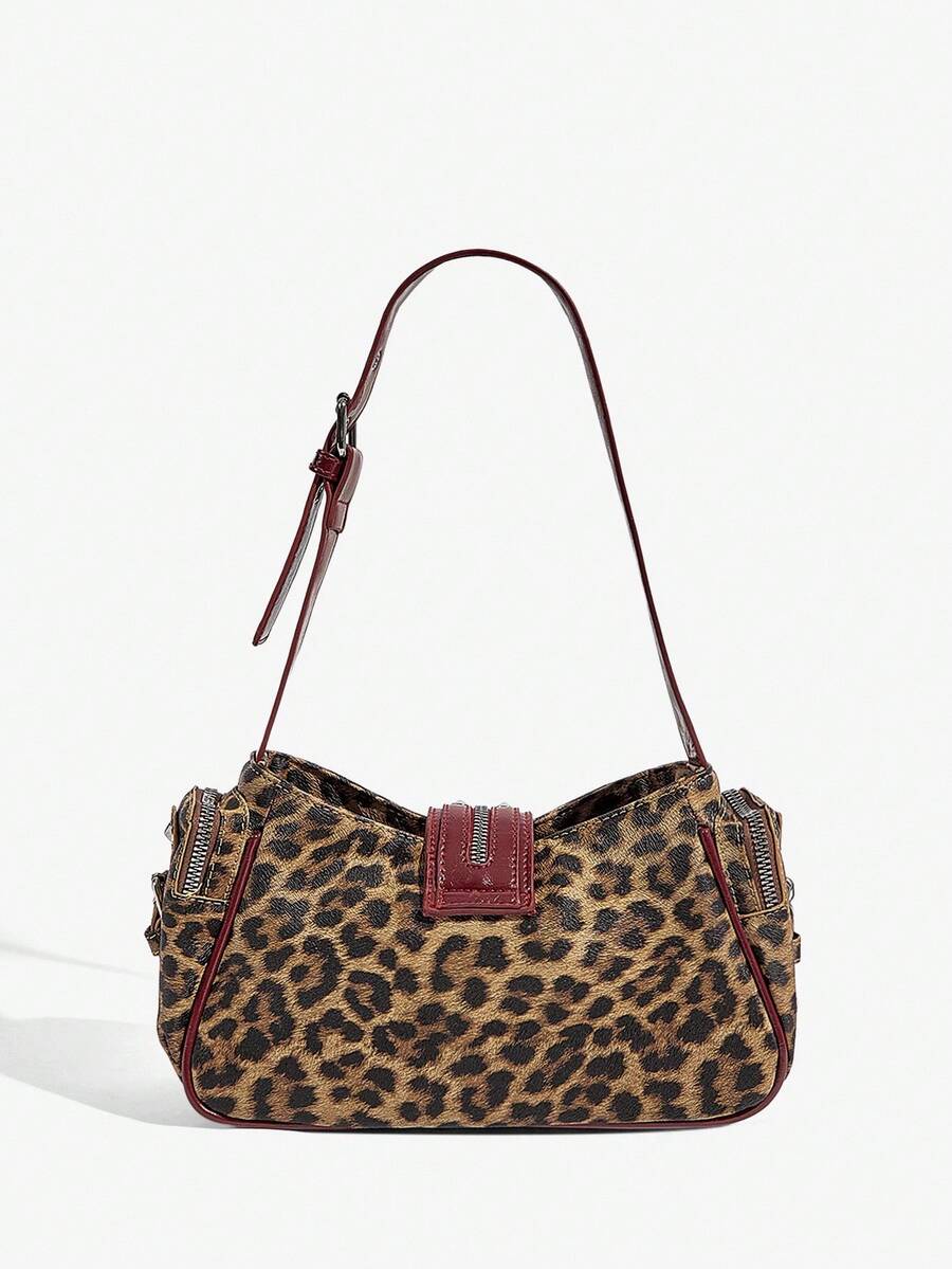 Vintage Y2K Leopard Shoulder Bag with Studs – 2000s It-Girl Statement