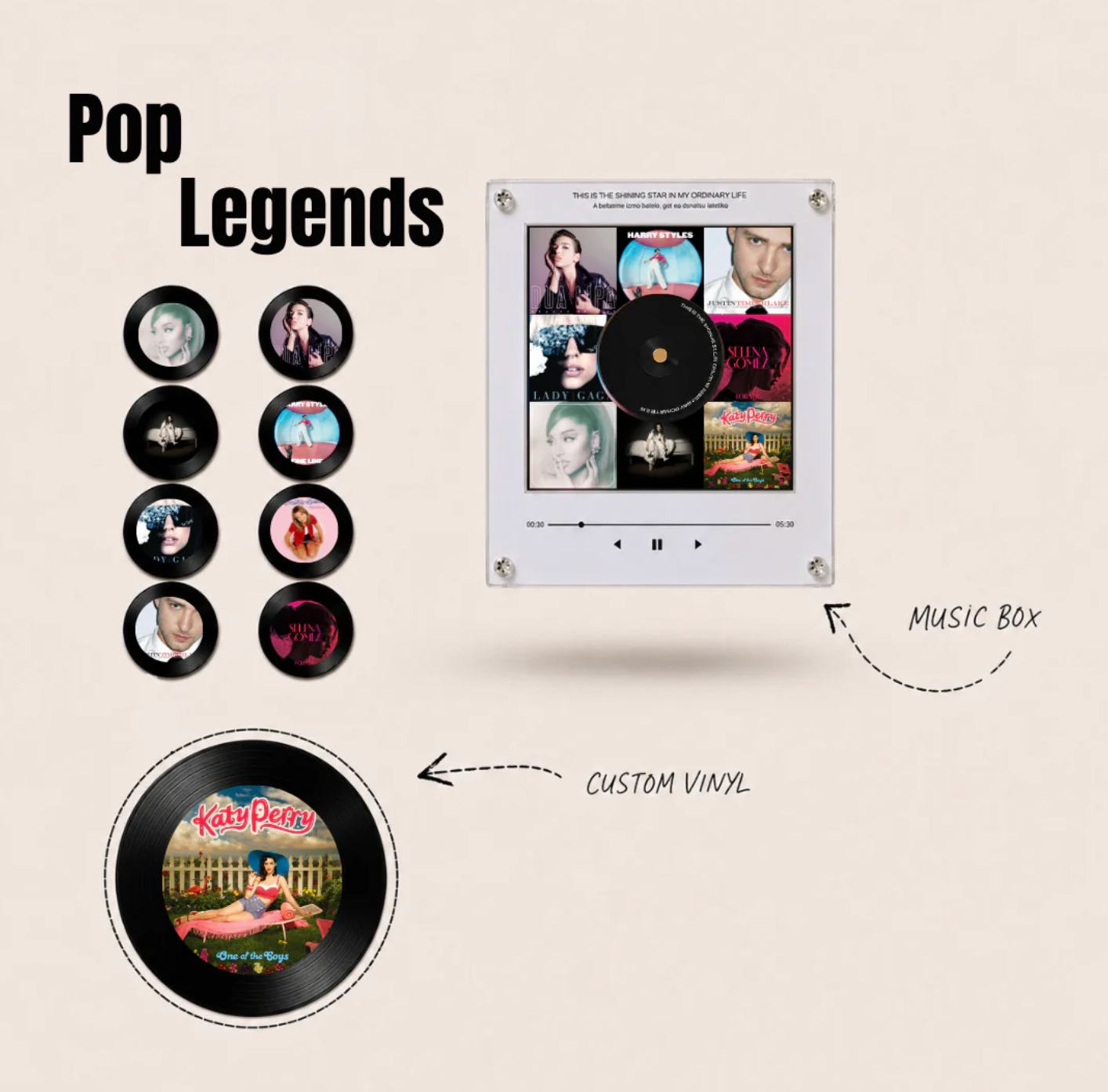 Personalized NFC Music Box with 9 Vinyl Discs, Magnetic Music Box,  Fridge Magnet for Music Lovers