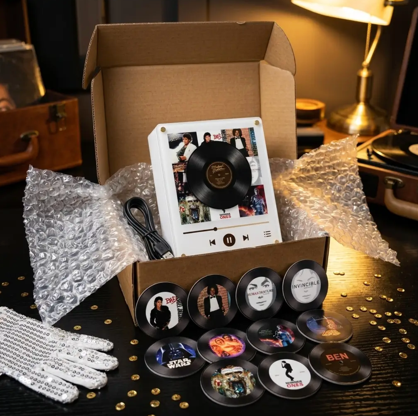 Personalized NFC Music Box with 9 Vinyl Discs, Magnetic Music Box,  Fridge Magnet for Music Lovers