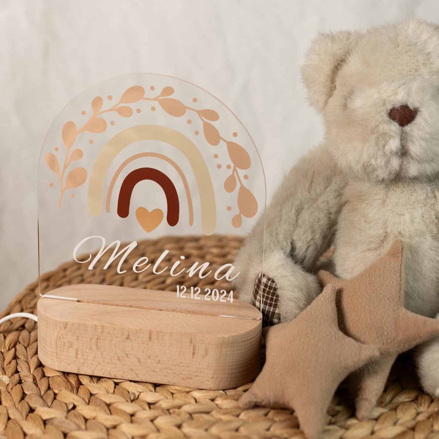 Children's lamp in rainbow design, children's night light with name taken in daylight