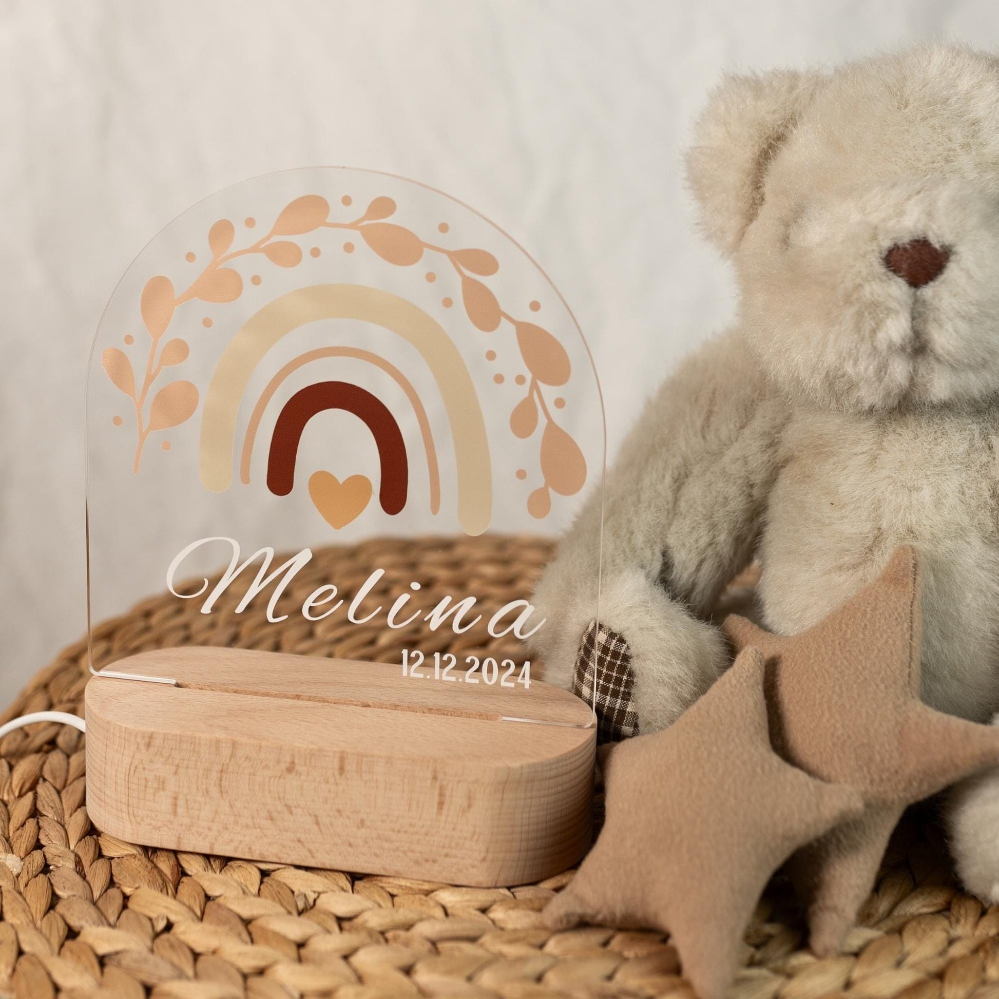 Children's lamp in rainbow design, children's night light with name taken in daylight