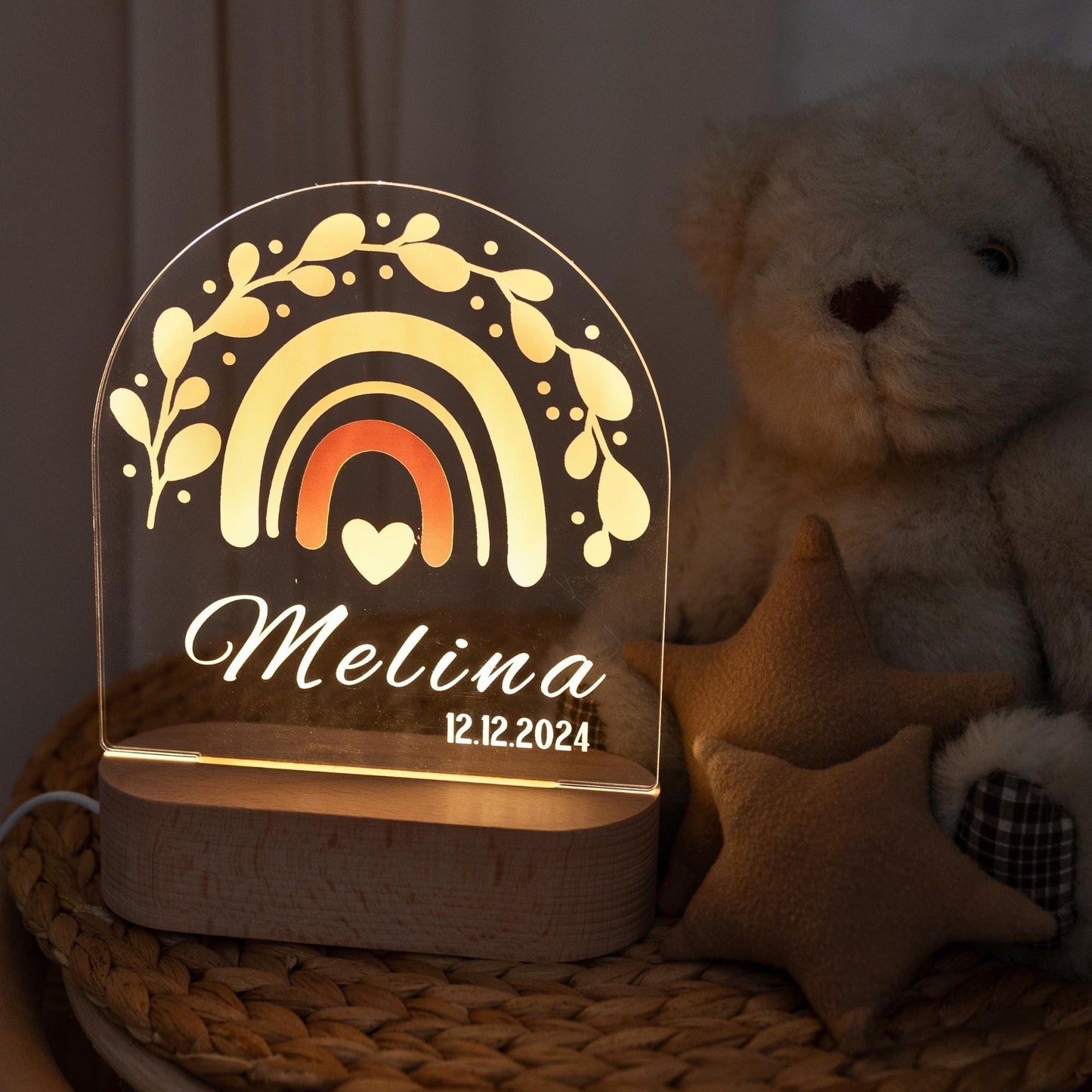 Children's lamp rainbow, personalised children's night light with name, thumbnail image

