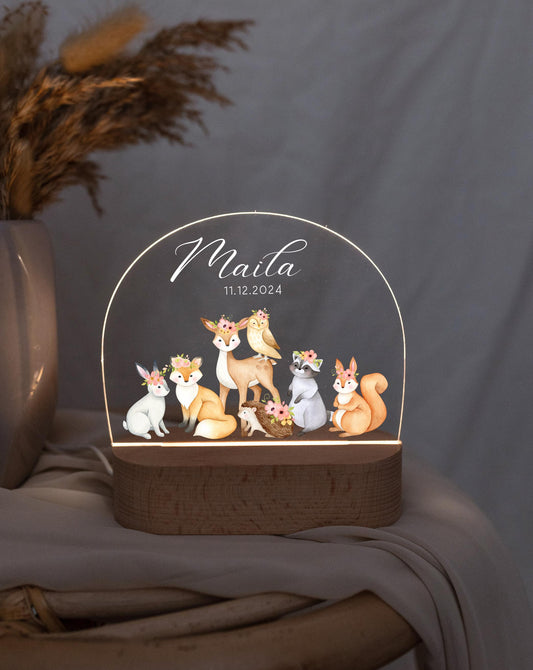 Children's lamp with animal motifs in dark light