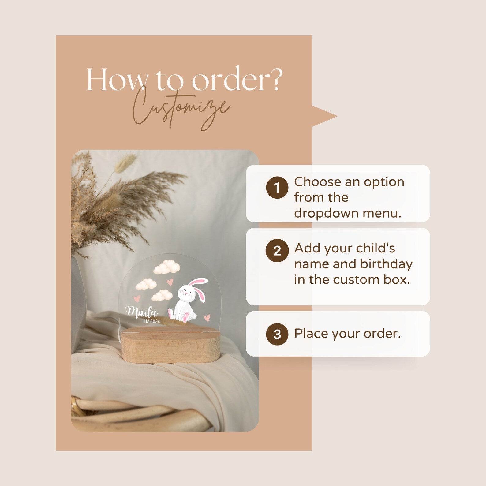 How to order Children's night light with a rabbit motif