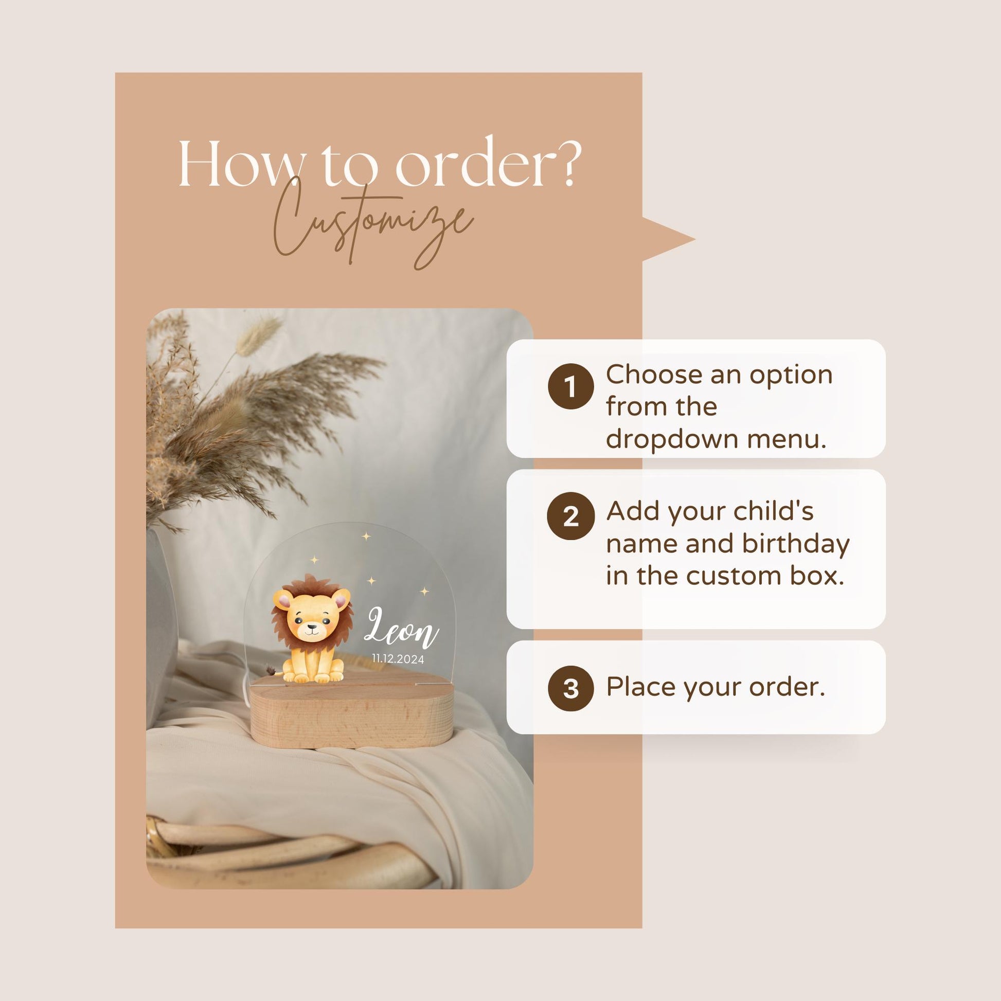 How to order Lion children's night light, personalized baby night light.