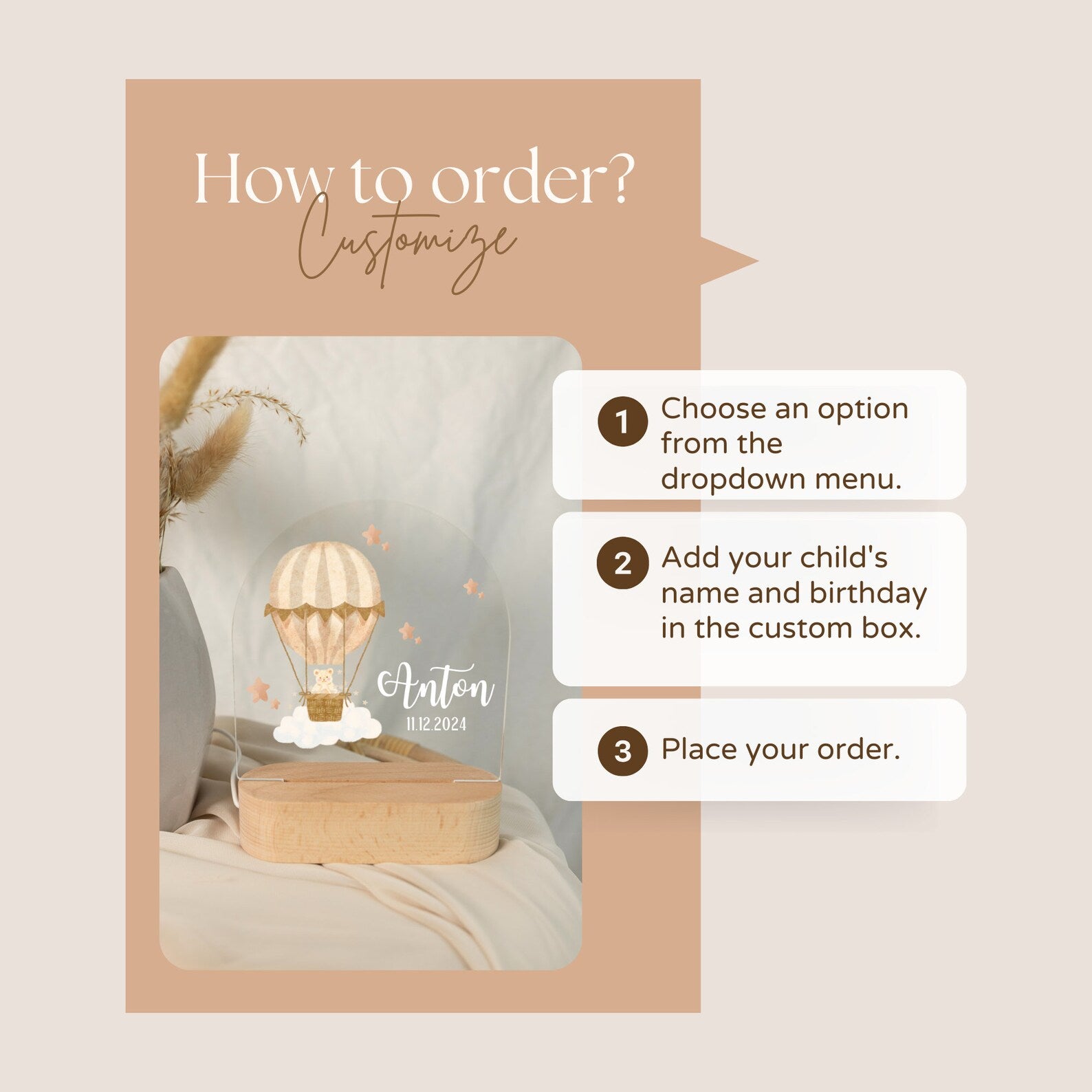 How to order Personalized Hot air balloon lamp