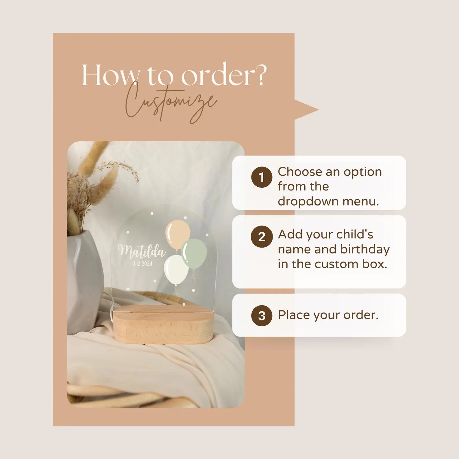 How to order Personalized balloon night light.