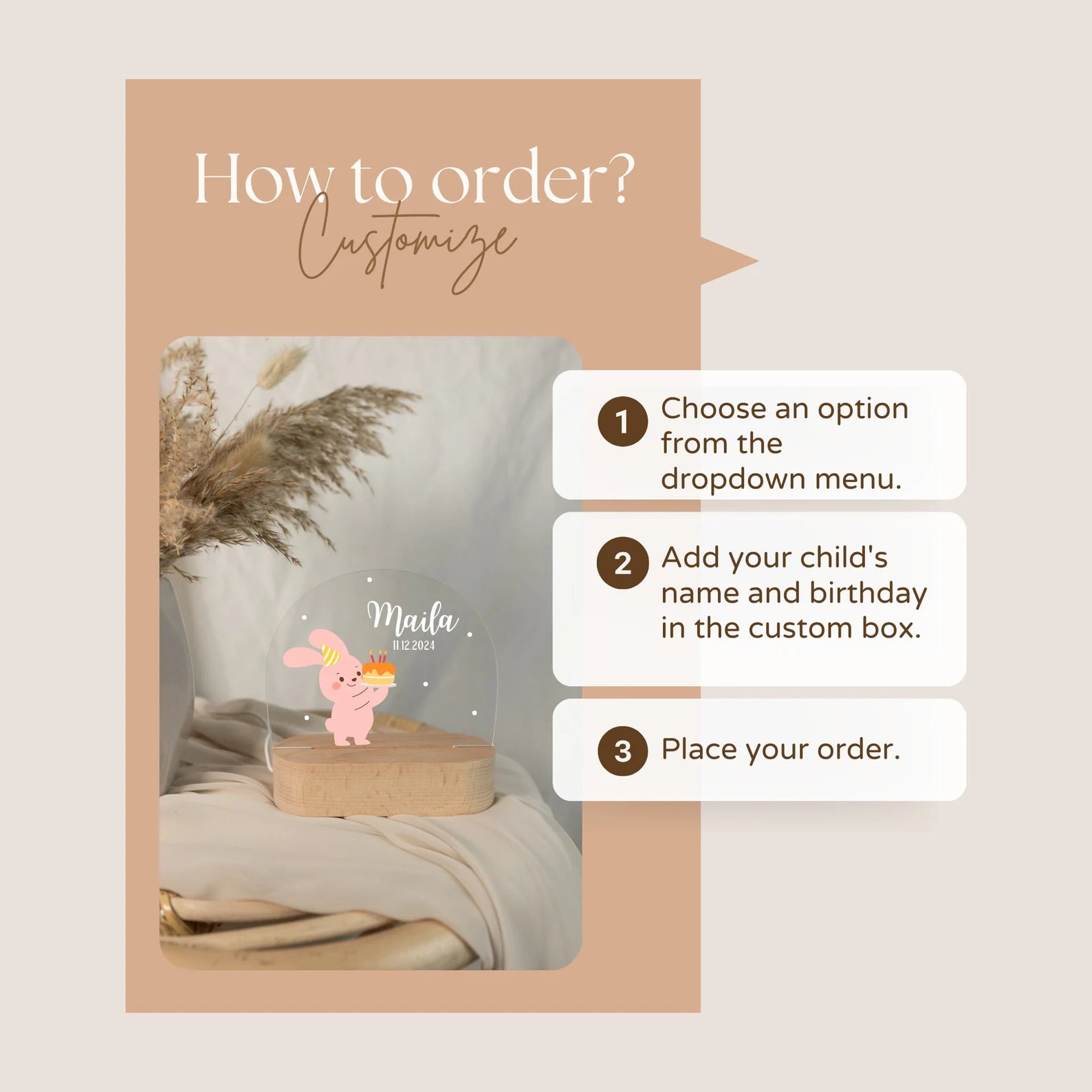 How to order Pink baby night light with a rabbit motif.
