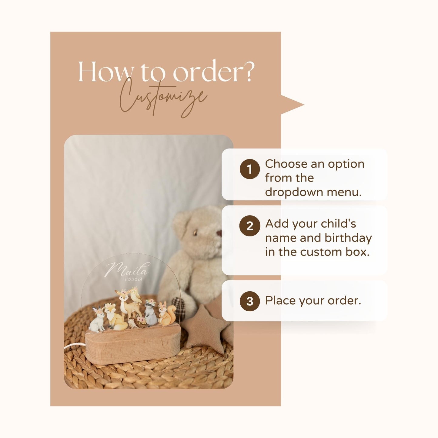 How to order a children's night light with animal motif