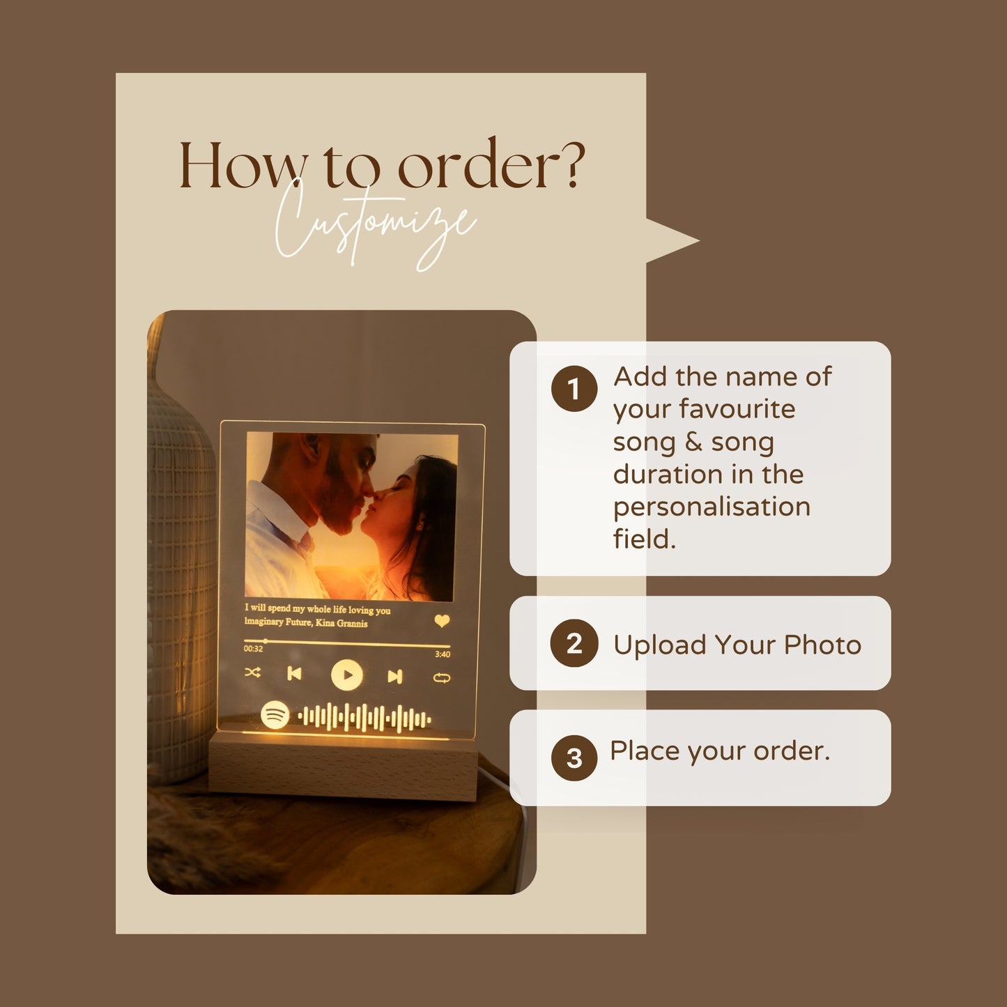 How to order a personalised music photo lamp of a couple in love