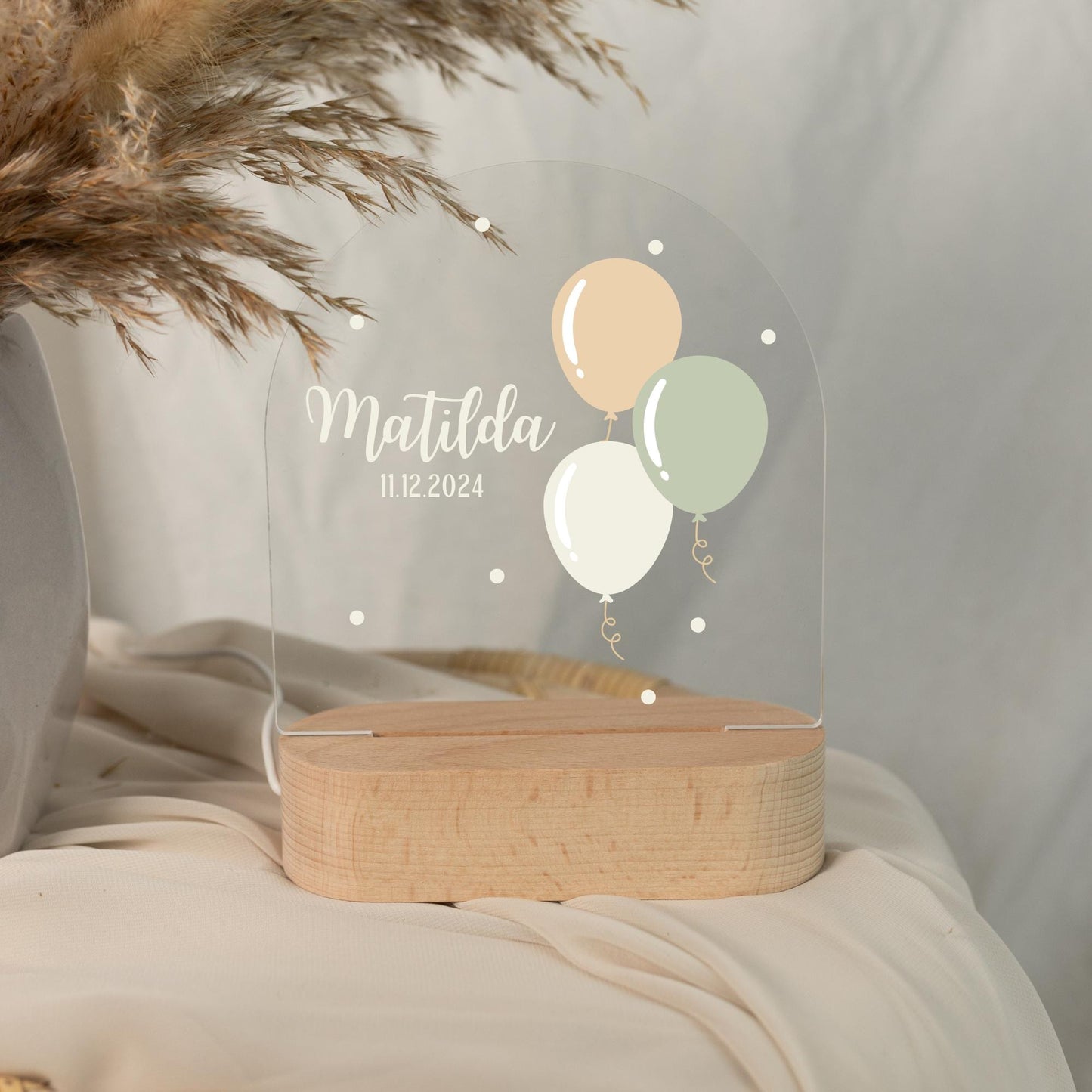 Personalised Balloon Night Light in daylight for close-up view