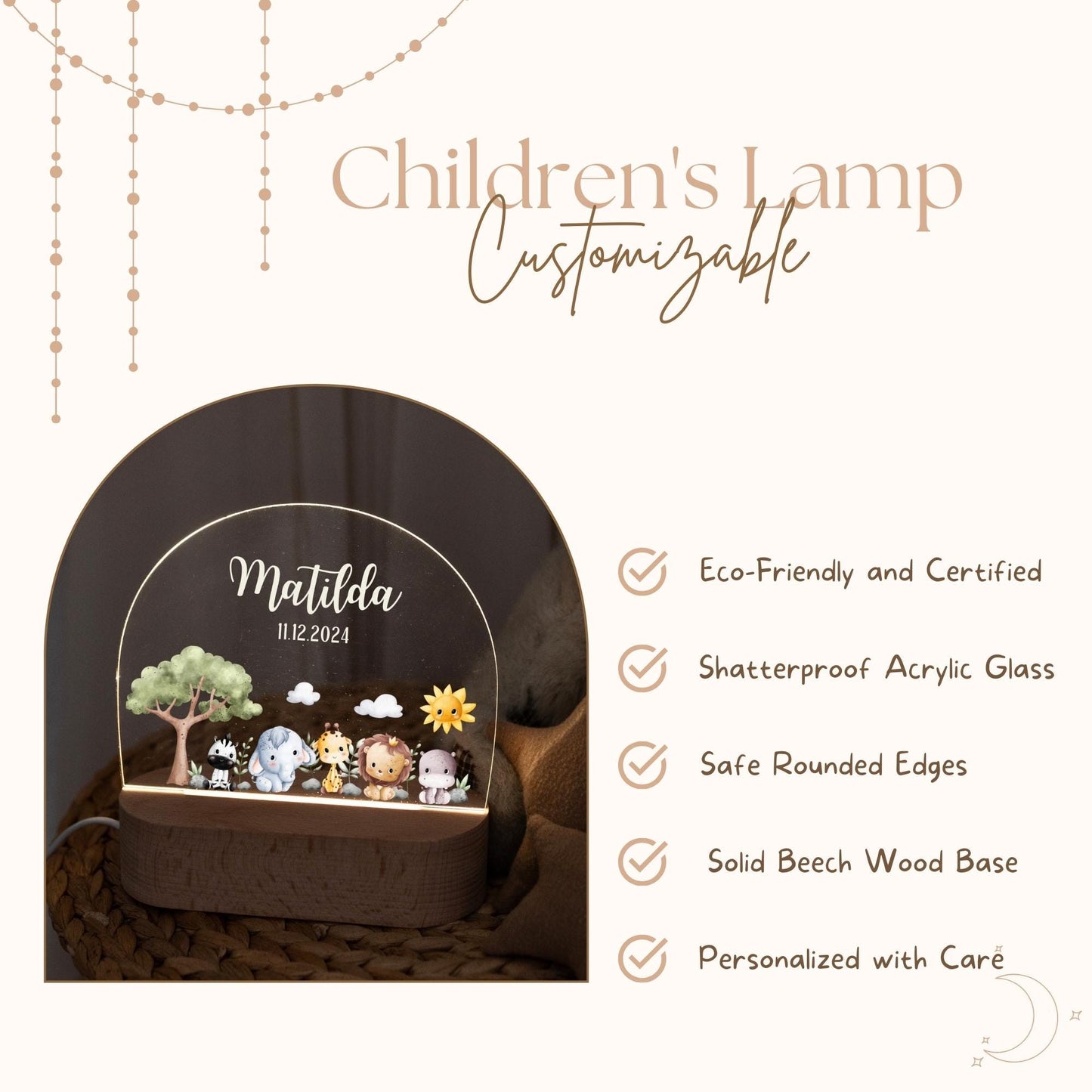 Personalised children's lamp with animal motif for the children's room, children's lamp features