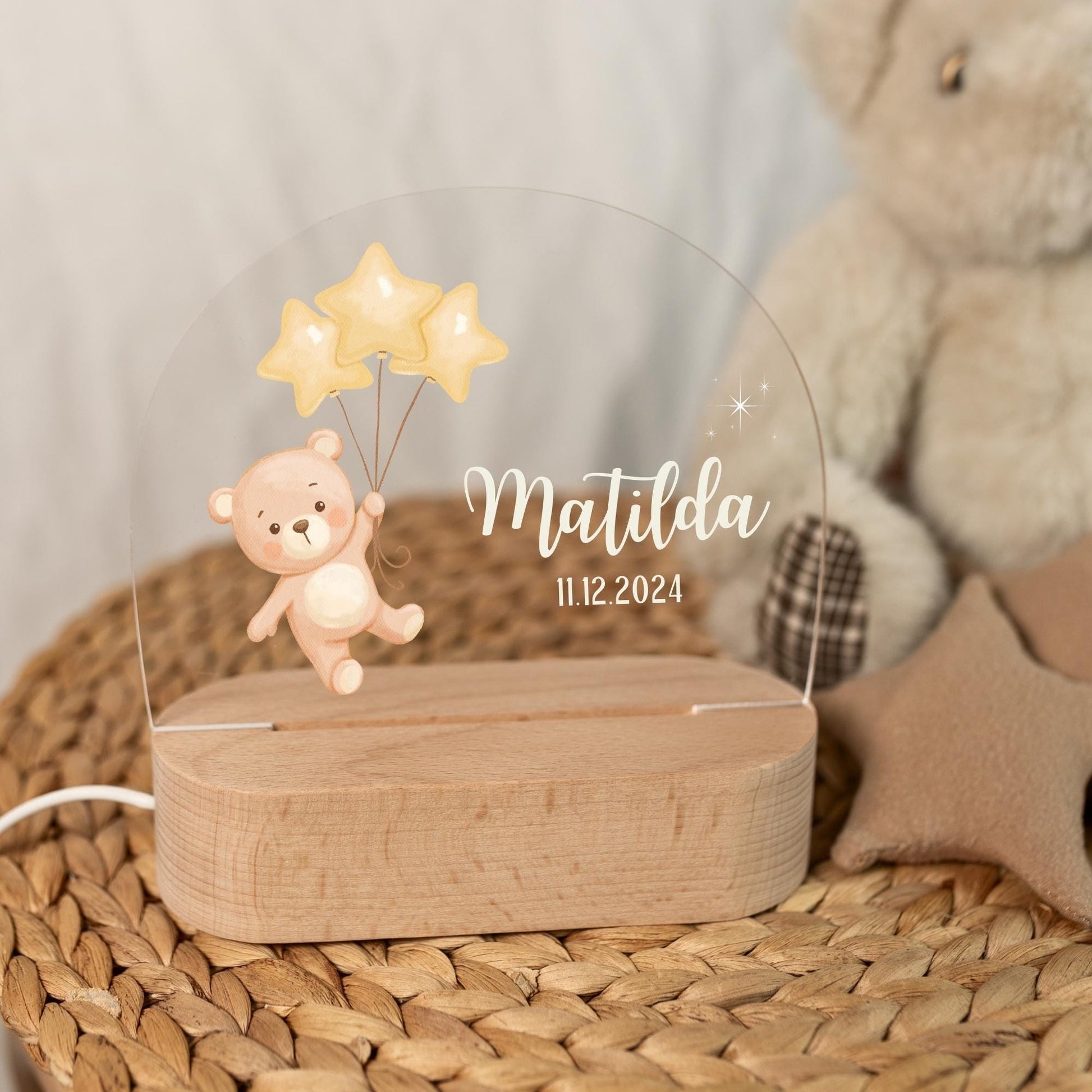 Personalised children's night light in the children's room in daylight, soft lighting for children