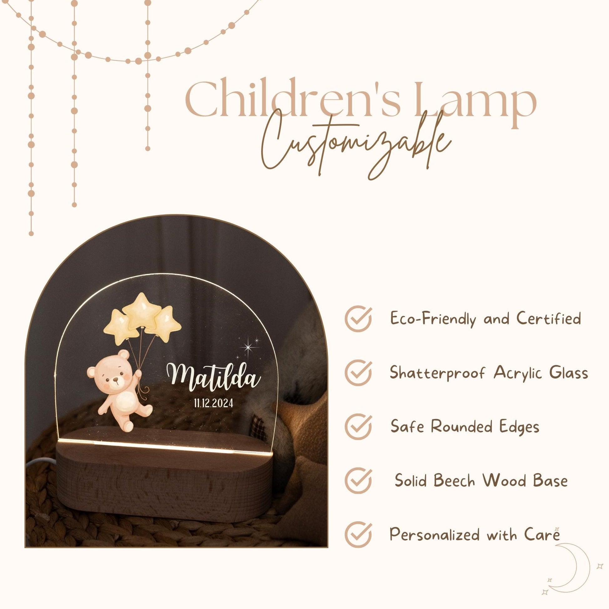 Personalised children's night light in the nursery Features