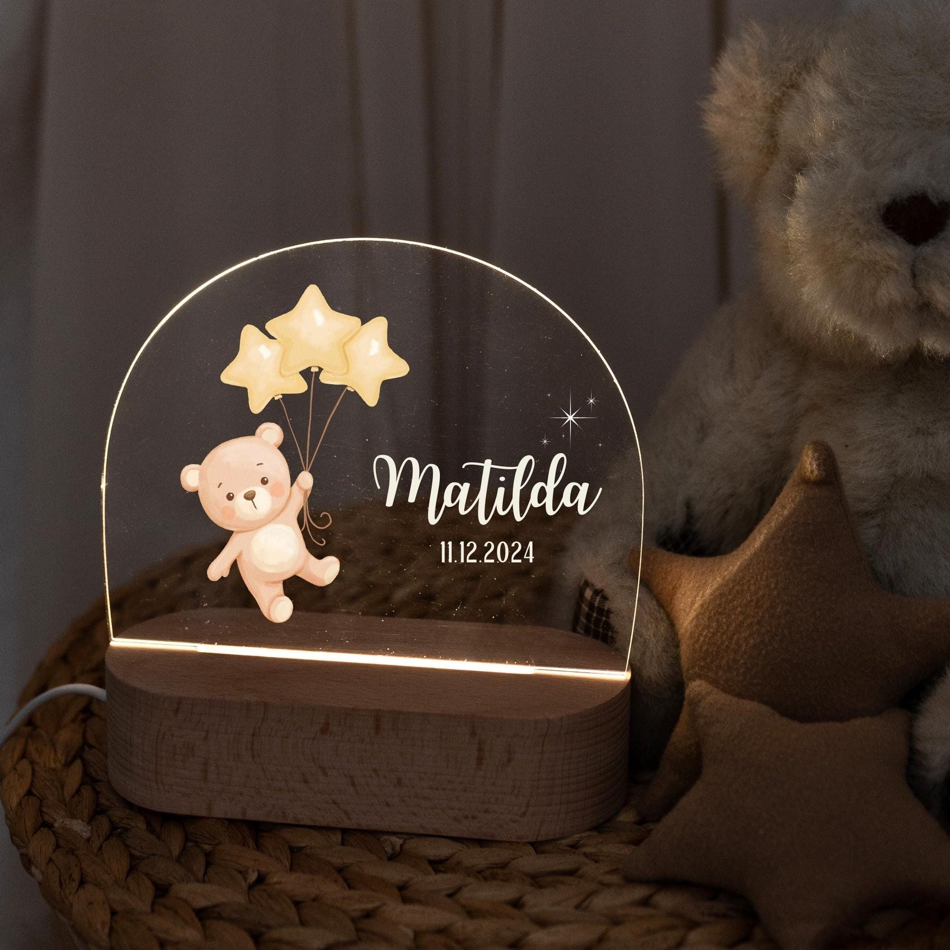 Personalised children's night light in the nursery, soft light for a calming atmosphere