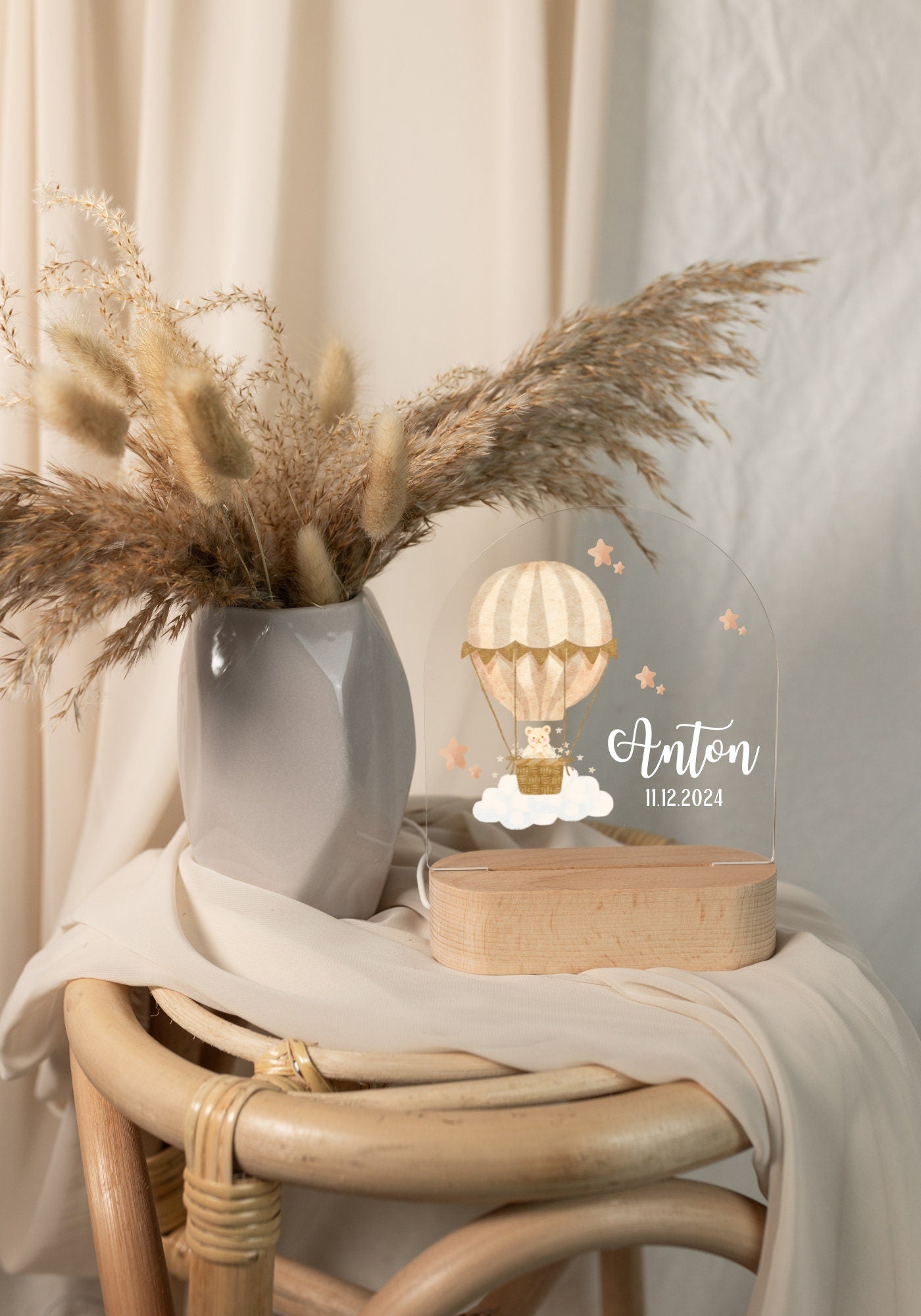 Personalized Hot air balloon lamp,  showing in dylight, boho style.