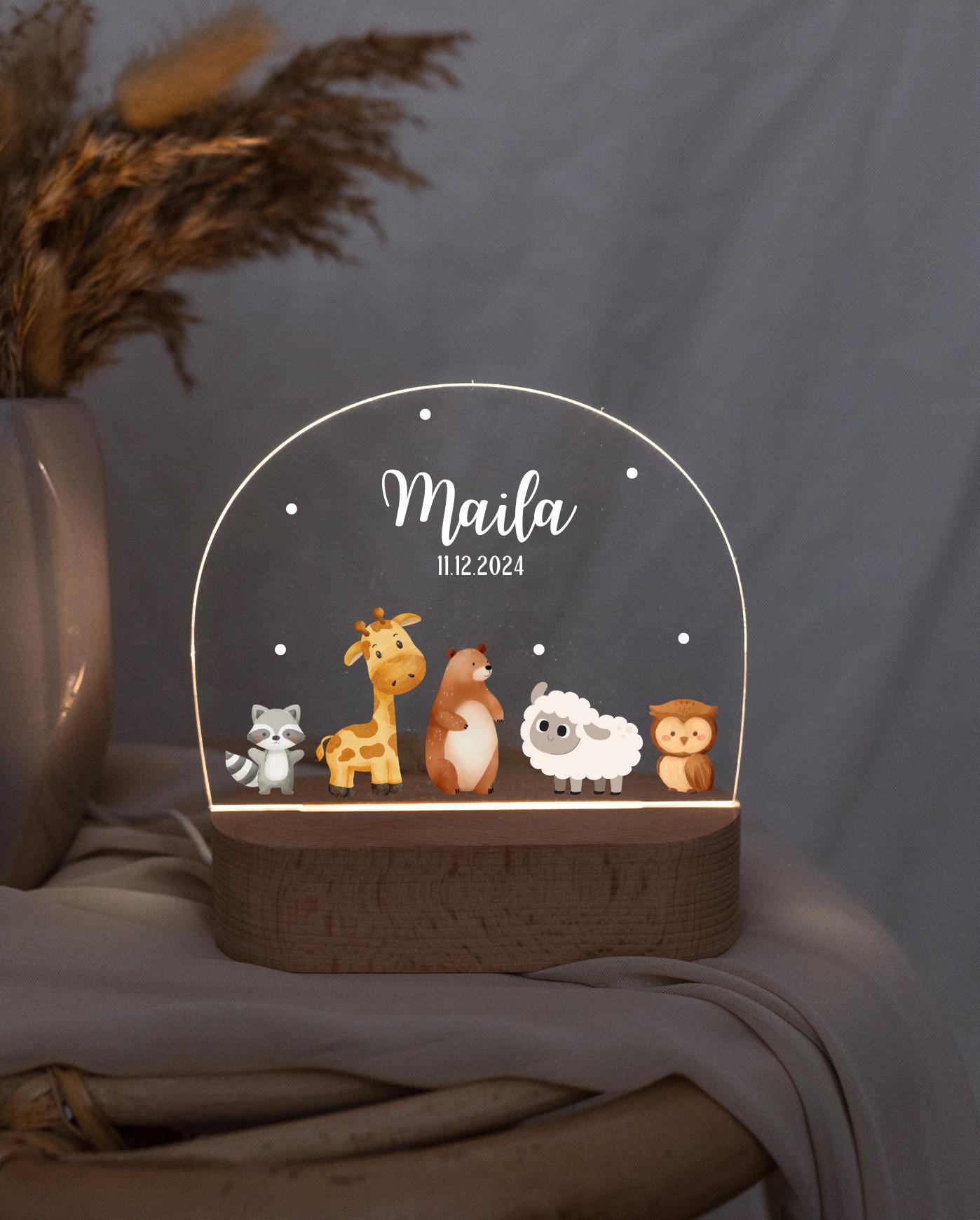 Personalized night lamp, baby gift for birth, children's night light with animal motifs, dimmable lamp for baby, bedside lamp for children's room