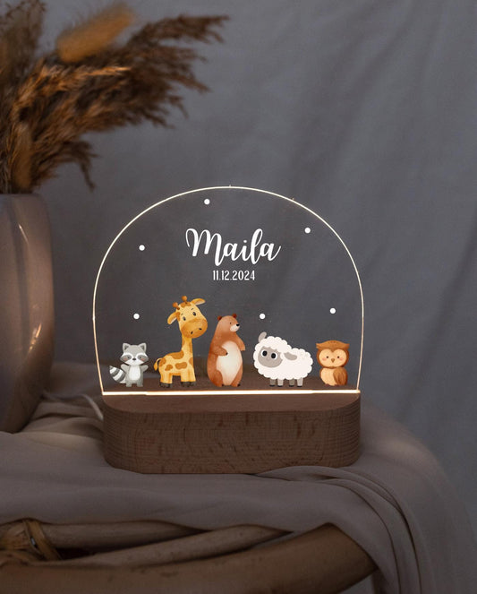 Personalized night lamp, baby gift for birth, children's night light with animal motifs, dimmable lamp for baby, bedside lamp for children's room