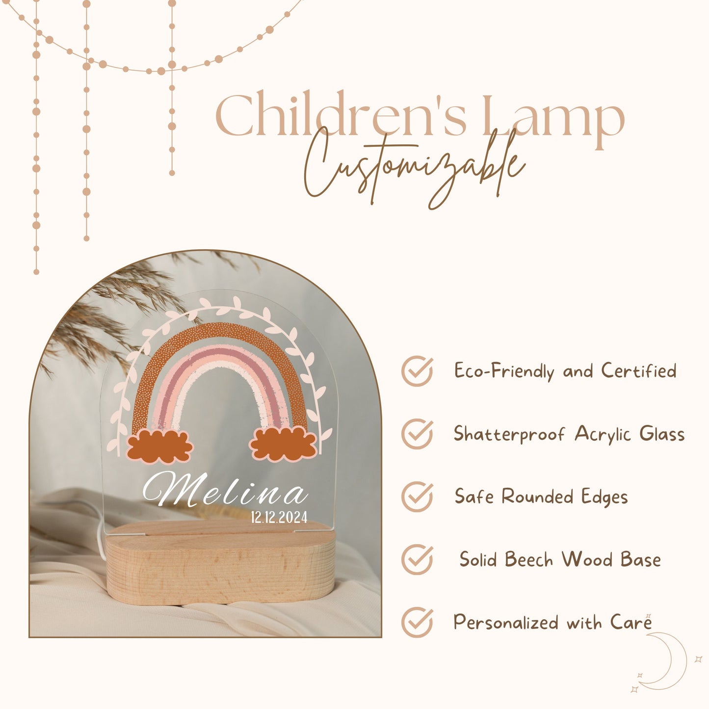 Rainbow night light highlighting the lamp's features.
