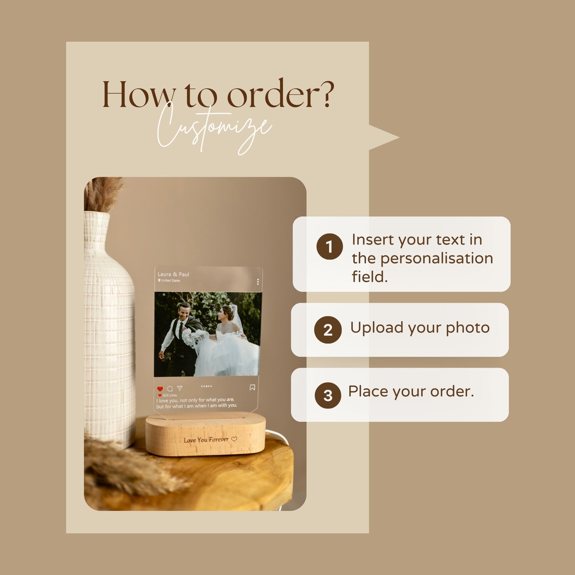 Wie bestelle ich: Personalisierte Fotolampe im Instagram-Feed-Stil