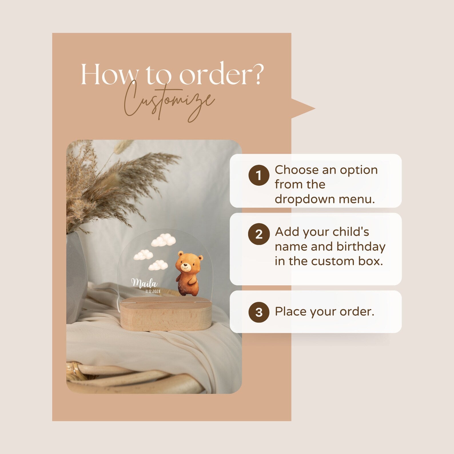 How to order individual baby nightlight with bear motif