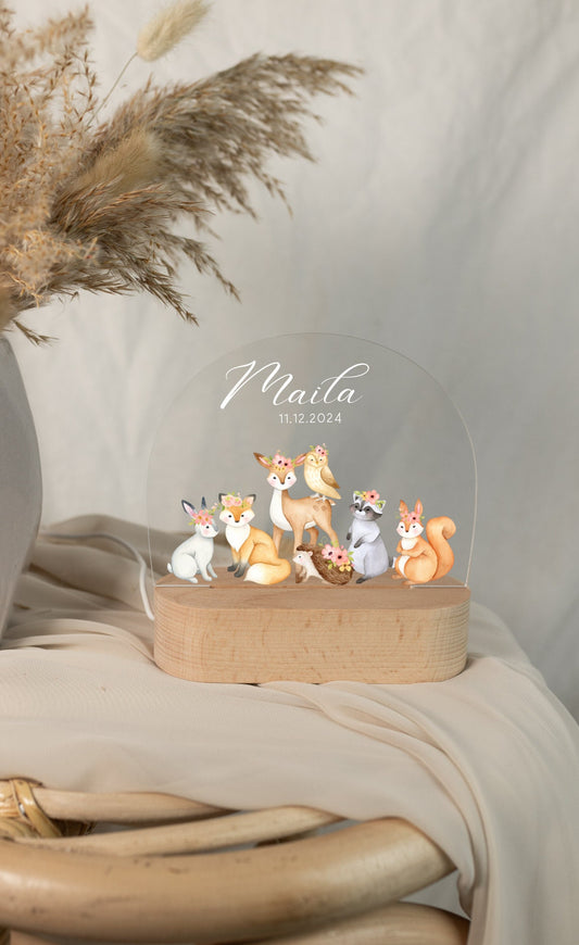 Night light baby gift with animals, LED lamp, individual children's night light, birth gift, dimmable night lamp baby, children's room lamp