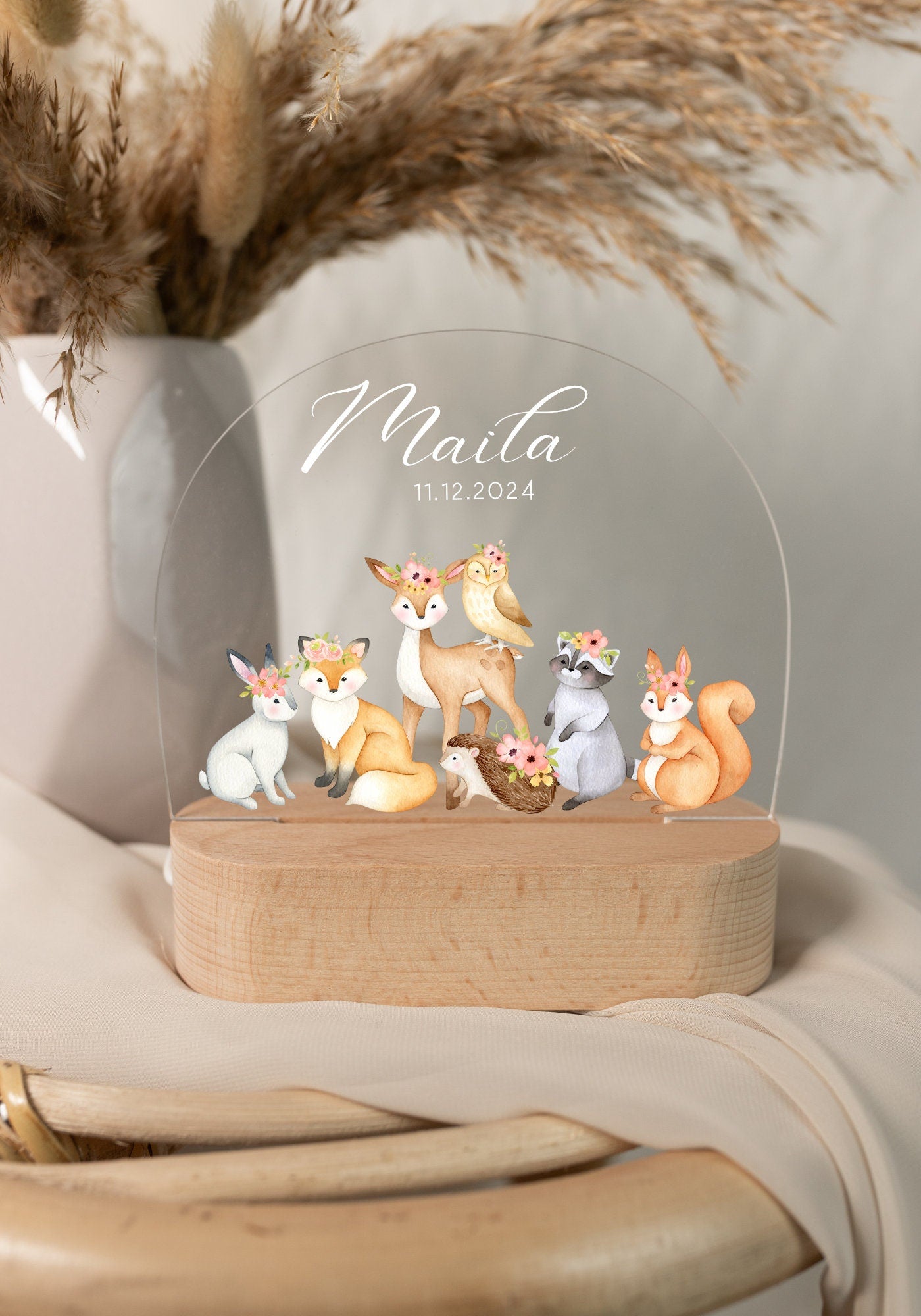 Night light baby gift with animals, LED lamp, individual children's night light, birth gift, dimmable night lamp baby, children's room lamp