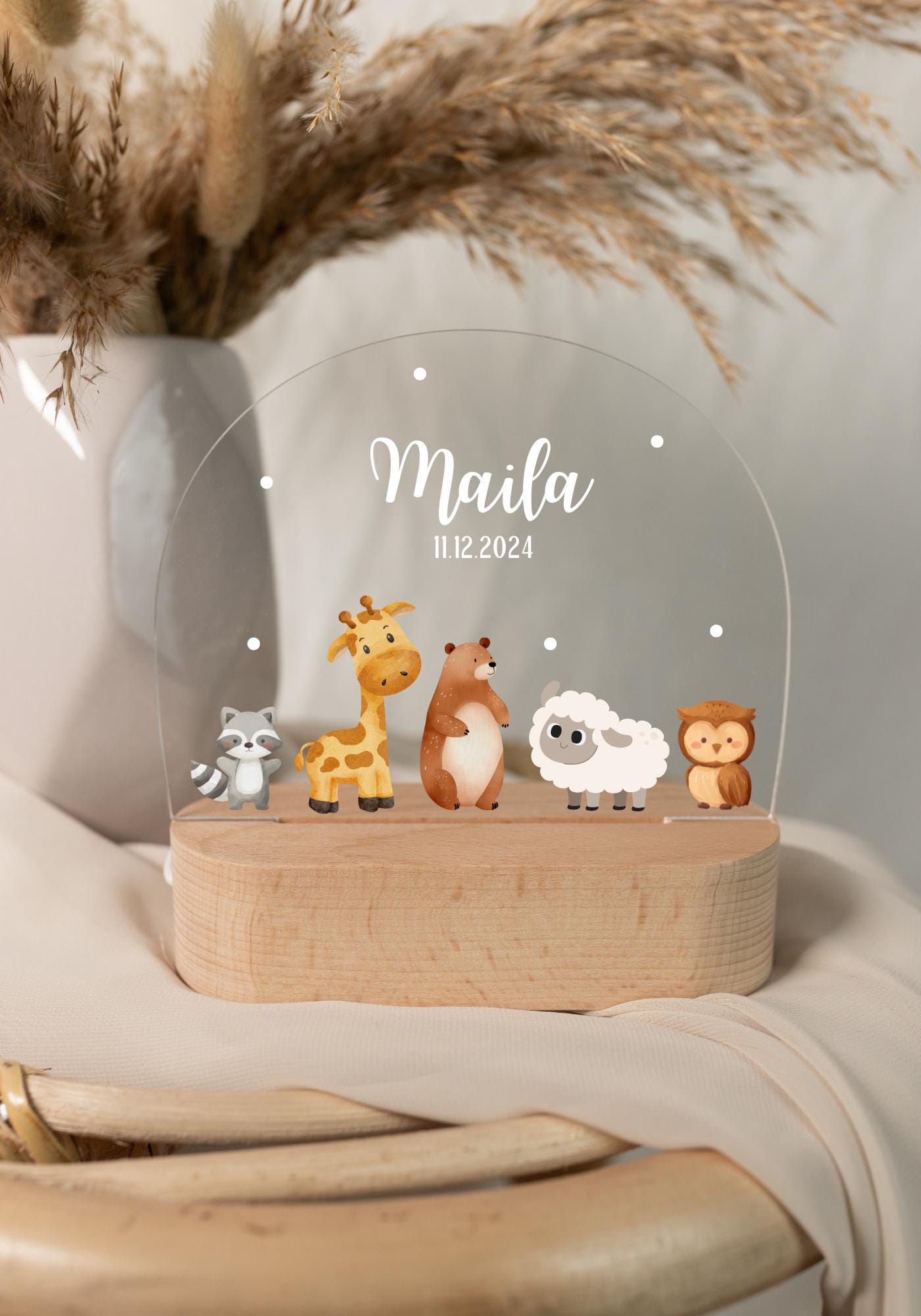 Personalized night lamp, baby gift for birth, children's night light with animal motifs, dimmable lamp for baby, bedside lamp for children's room