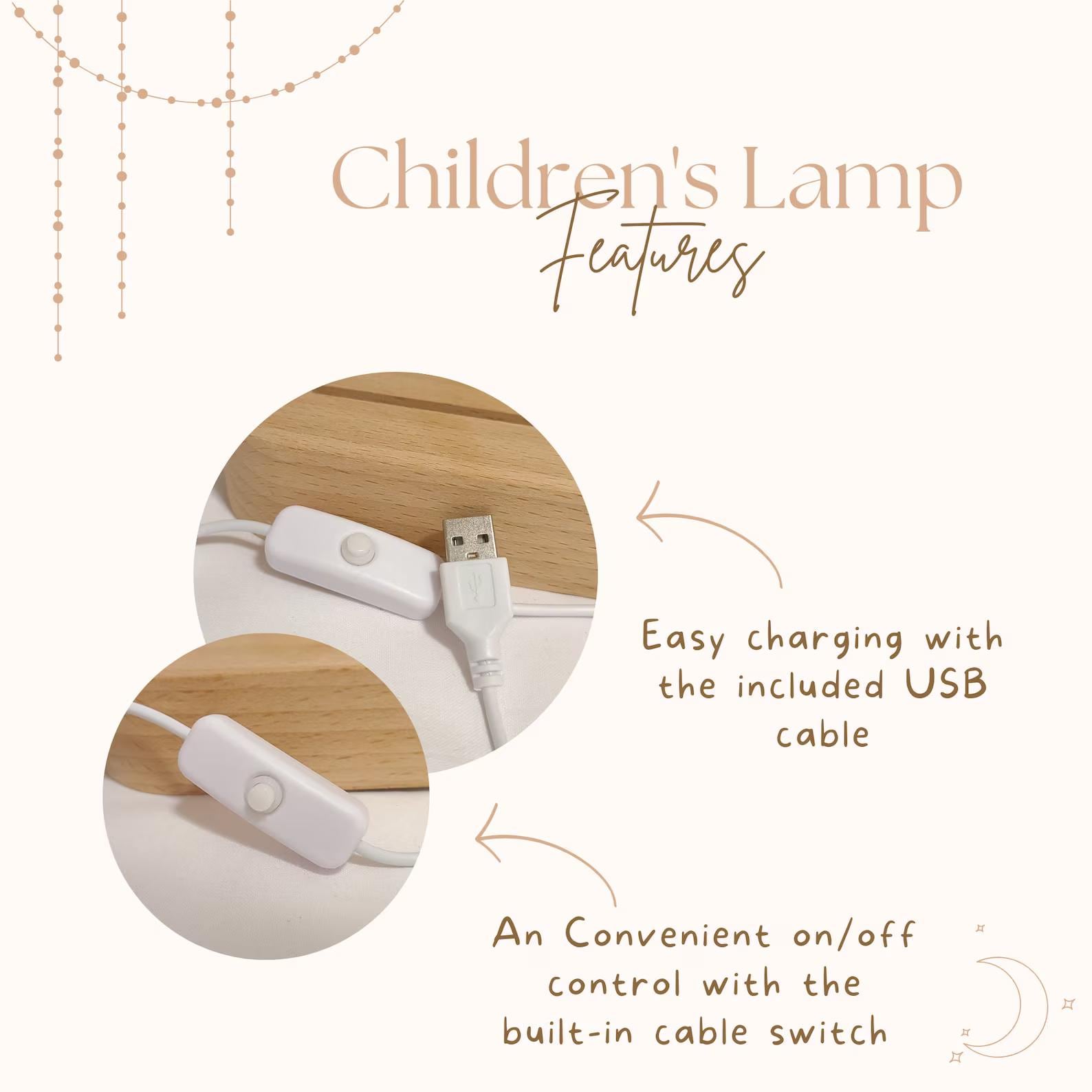 personalized baby night light with an animal motif, USB powered